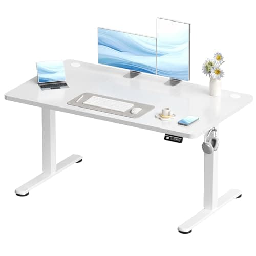 Image of Devoko Electric Standing Desk 120x60cm Sit Stand Table Height Adjustable with Backpack Hook and Memory Smart Pannel, Home Office, White