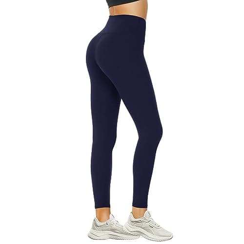 Image of DDOBB Leggings for Women High Waisted Black Leggings Tummy Control Stretchy Pants Trousers for Gym Yoga Running Sport Regular&Plus Size(N-Navy Blue, L-XL)