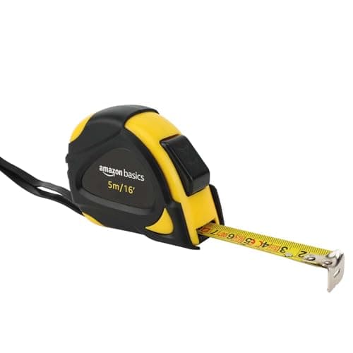Image of Amazon Basics Self-Locking Tape Measure, Metric Scale, MID Accuracy, 5 m (1-Pack), Black, Yellow