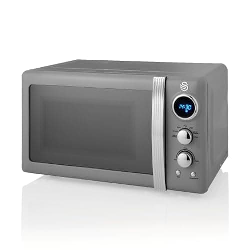 Image of Swan Retro LED Digital Microwave Grey, 20L, 800W, 6 Power Levels Including Defrost Setting, SM22030LGRN