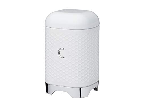 Image of KitchenCraft Lovello Textured Coffee Canister with Geometric Hexagon Pattern, 11 x 11 x 19 cm (4.5" x 4.5" x 7.5") - Ice White