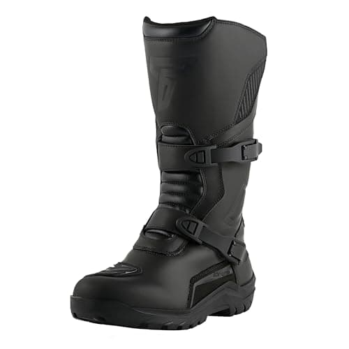 Image of Texpeed Leather Motorcycle Boots For Men - Adventure 100% Waterproof Long Cut CE Approved Touring/Cruiser Biker Shoes - Black - UK 11