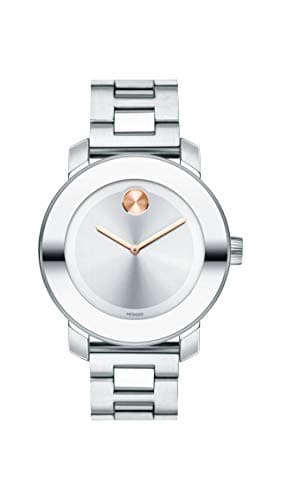 Image of Movado Women's Bold Iconic Metal Watch with a Flat Dot Sunray Dial, Silver/Pink/Gold (Model 3600084), Stainless Steel, 36 mm, Bold - 3600084