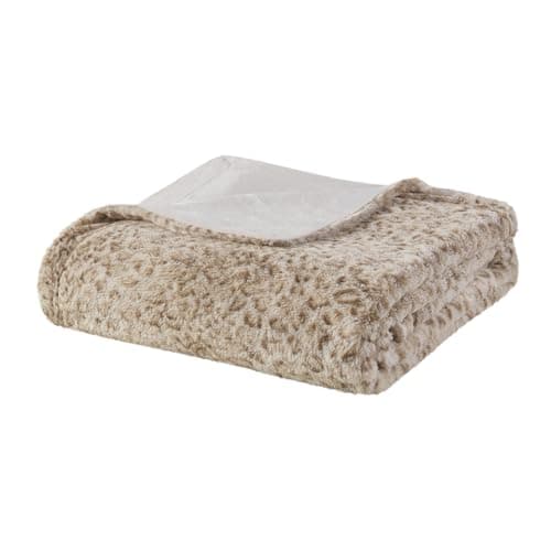 Image of Madison Park Zuri Soft Plush Luxury Oversized Faux Fur Throw Animal Stripes Design, Faux Mink On The Reverse, Modern All Seasons Blanket for Bed, Sofa Couch, Office, Leopard, 60x70