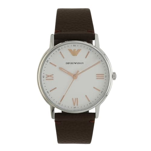 Image of Emporio Armani Watch for Men, Three Hand Movement, 41 mm Silver Stainless Steel Case with a Leather Strap, AR11173