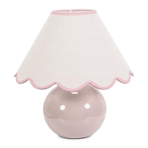 Image of ValueLights | Stone Natural Ceramic Table Lamp with Pink Trim Scallop Lampshade Living Room Bedside Light | Table Lamps, Home Décor & Improvement Essential