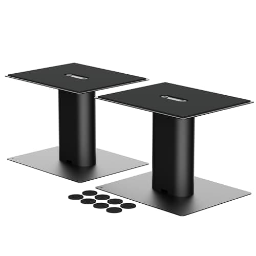 Image of suptek Desktop Speaker Stands Mount Set 157mm for Bookshelf Speakers Bracket, 200 x 165mm Metal Tray, Compatible with 3" to 4" Speakers, Black SDM003MB
