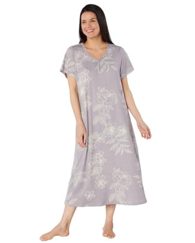 Image of Suzy & Me Ladies Long Plus Size Luxury Soft Touch Jersey Nightshirt (GREY FLORAL, 30-32)