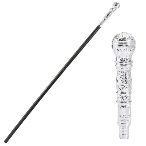 Image of GORGECRAFT Halloween Cosplay Antique Cane Vintage Walking Stick 146.6cm Long Costume Cane Plastic Punk Prop with Silver Top Handle Knob Pretend Play Royalty Scepter Wand for Themed Events Stage Show