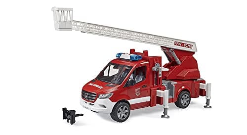Image of Bruder 02673 Mercedes-Benz Sprinter Fire Brigade with Rotary Ladder, Pump & Light & Sound Module – 1:16 Scale, Compatible Figures & Accessories, Ages 4+