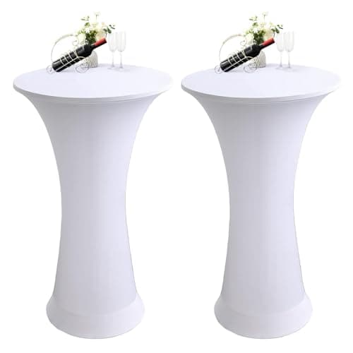 Image of Funvalley Surperfect 2 PCS Spandex Cocktail Table Cover,Tablecloth Fitted Stretch High Top Round Table Cover for Bar Wedding Cocktail Birthday Party Banquet Table