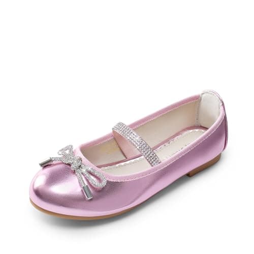 Image of DREAM PAIRS Girls Ballet Flats Slip-on Flower Bow Kids Party Shoes,Size 1 Big Kid,Pink,SDFL2409K