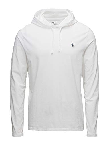 Image of POLO RALPH LAUREN Jersey Knit Hoodie Tee, White/Navy, M