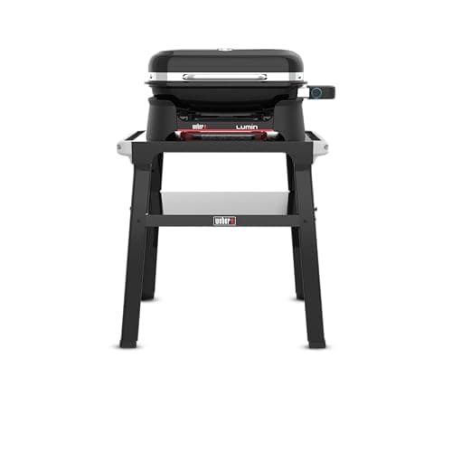 Image of Weber Lumin Electric Grill with Stand, Heats Up to 315°C, with Lid Thermometer, Porcelain-Enamelled Cast Iron Grates, 33 x 49 cm Cooking Area, Black (1501650)