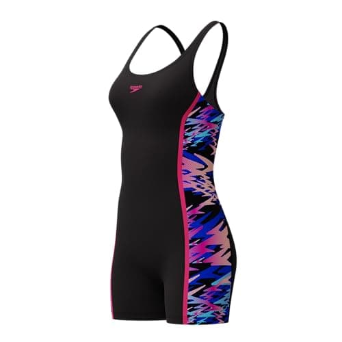 Image of Speedo Womens Hyperboom Splice Muscleback Legsuit Swimsuit Swimming Costume Anthracite/Margarita Pink Size 36" Approx UK 12