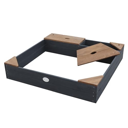 Image of AXI Amy Sandpit of wood with storage space & bench | Sandbox for children incl. protective cover in anthracite & brown | 445x45 inch