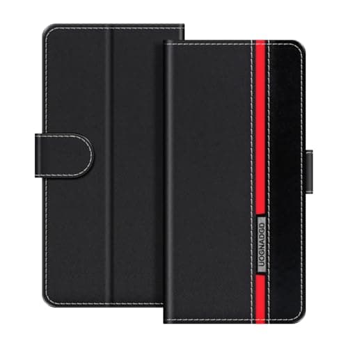 Image of UOGNADGD Leather Phone Case Compatible with HMD 105 4G 2024 Flip Wallet Cover with Magnetic Closure, Kickstand & Card Holders, Shockproof Protection (Black)