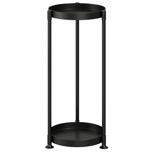 Image of Bamworld Plant Stand Indoor Outdoor 2 Tier Metal Plant Stand for Home Plants Iron Plant Round Supports Rack for Garden Patio Living Room Corner Balcony