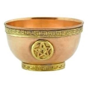 Image of Native Spirit Pure Copper Bowl decorated with a Pentagram - for Insence or decoration Size (diameter) 3 Inch / ~7,8cm - also used as precious altar bowl, offering bowl provided