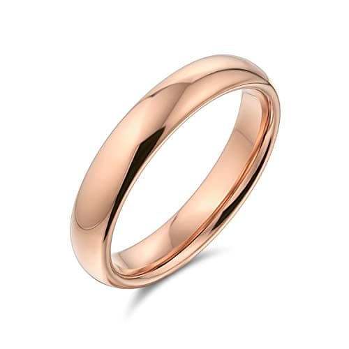 Image of Bling Jewelry Plain Simple Thin Dome Couples Titanium Wedding Band Polished Rose Gold Plated Ring For Men For Women Comfort Fit 4MM