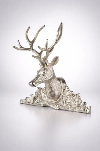 Image of Silver Deer Head Wall Decor, Nickel-Plated Aluminum Stag Wall Sculpture, Elegant Home Art, 38 x 35.5 cm
