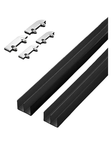 Image of 5mm Glass Sliding Door Track - Black Cabinet Slider Track with Rollers Kit for Bookshelf, Display Case​(170cm)