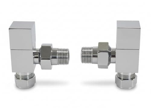 Image of Greened House TEES Chrome Square Towel Rail/Radiator Valve Set 1/2" /15mm (Standard Heating Size) Central Heating & Column radiators