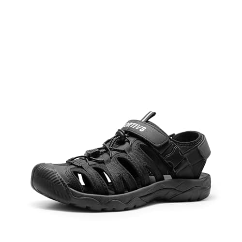 Image of NORTIV 8 Men's Sandals Closed Toe Summer Shoes Lightweight Trail Walking Athletic Sport Sandals, Black Size 9.5 UK