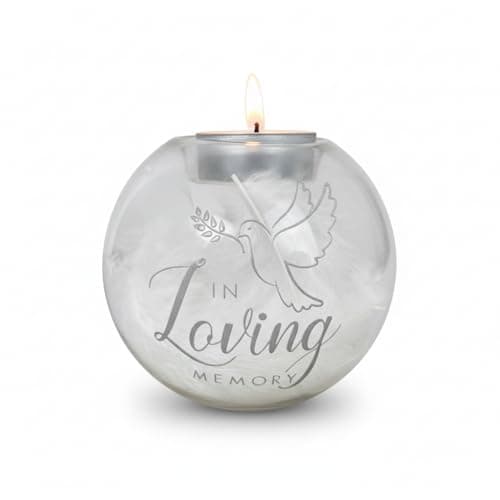 Image of Personalised Feather Filled Glass "In Loving Memory" Tea Light Holder - Custom Message | Sympathy Gift, Remembrance