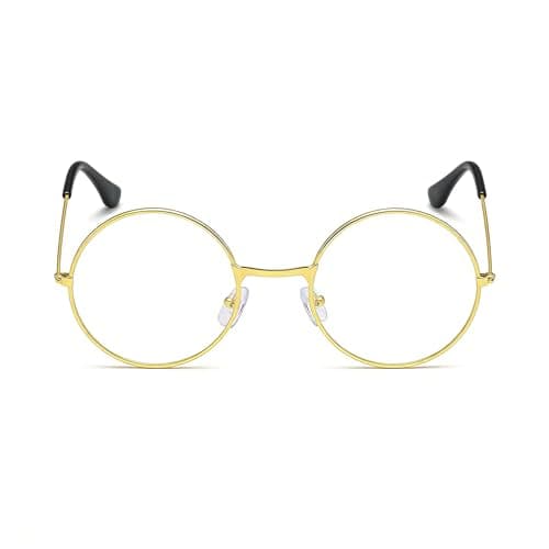 Image of VILITI Round Glasses,Fake Eyeglasses Retro 90s Metal Frame Clear Lenses Vintage Wire Lens Eye Glass Fashion Fancy Eyewear,for Cosplay Wizard Costume Prop Dress Up Geek Accessories Women's Men (Gold)