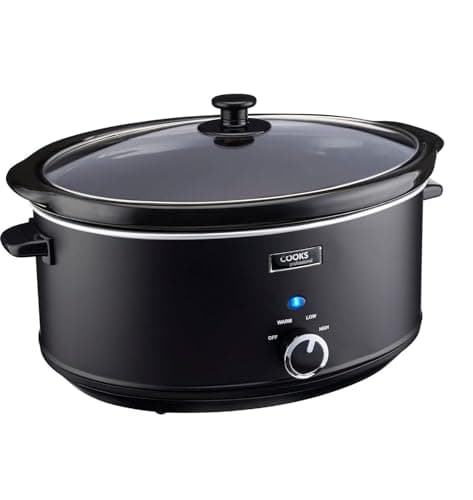 Image of Cooks Professional Slow Cooker 6.5 Litre with Glass Lid, Cool Touch Handles, Dishwasher Safe Bowl, 2 Heat Settings & Keep Warm Function | Large One Pot Cooking Machine | Black