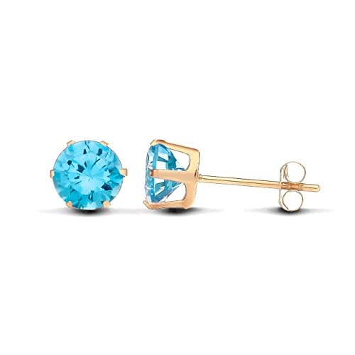 Image of 9ct Gold Blue Topaz Solitaire Stud Earrings - 5mm Diameter