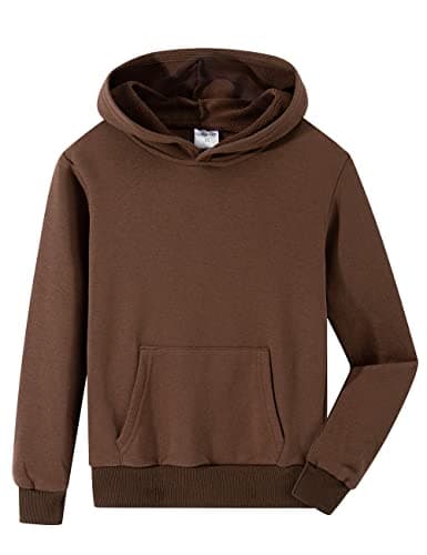 Image of Spring&Gege Youth Solid Pullover Sport Hoodies Soft Kids Hooded Sweatshirts for Boys and Girls New Brown Size 5-6 Years