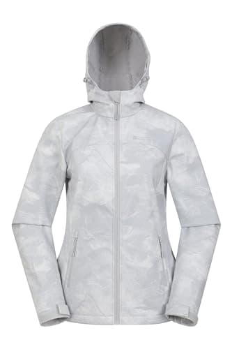 Image of Mountain Warehouse Exodus Womens Softshell Jacket - Breathable, Adjustable, Water & Wind Resistant Ladies Coat - For Autumn, Winter, Walking, Everyday wear Light Grey Women's Size 6