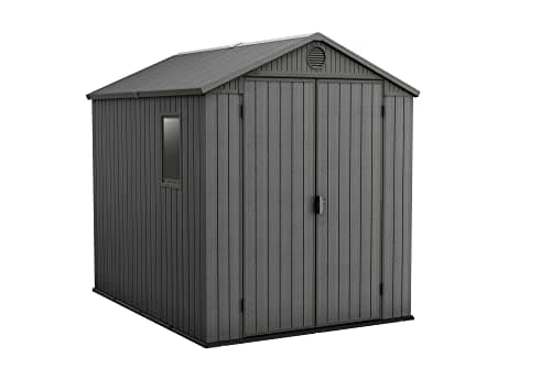 Image of Keter Darwin Outdoor Apex Double Door Garden Storage Shed 6 x 8ft Grey Evotech+ Wood Look and Feel | Fade Free | All Weather Resistant | Safe and Secure | Zero Maintenance | 15 year Warranty