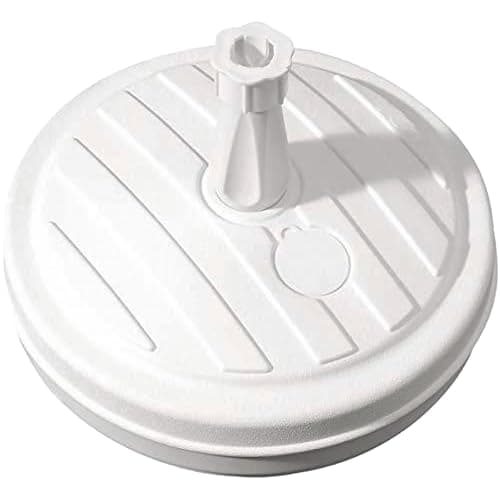 Image of GEEZY White Parasol Base Stand 13L – Round, Fill with Water or Sand, Compact & Portable, Stores Pole Holder Underneath, Fits 18–32mm Poles – Garden Umbrella Base for Patio, Beach, Park, Terrace