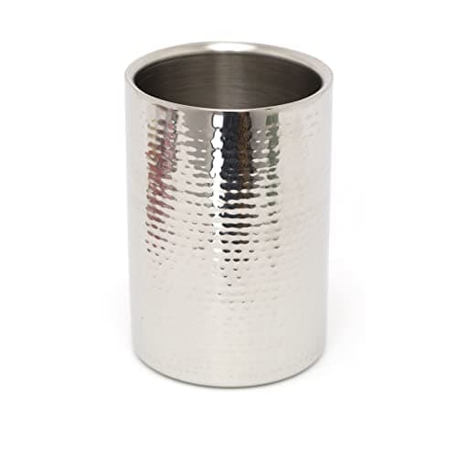 Image of Stylish Hammered Silver Stainless Steel Bottle Wine Cooler | Prosecco Chiller Champagne Wine Ice Bucket | Double Walled Wine Bottle Holders