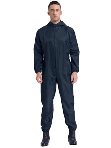 Image of Kaerm Men's Dustproof Long Sleeve Coveralls Anti-Static Zipper Front Jumpsuits Overalls with Hood Navy Blue L