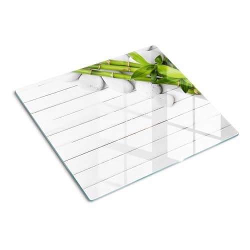 Image of Tempered Glass Chopping Board 60x52 cm Smooth Surface Polished Edges Stain and Heat Resistance Printed Food Contact Easy to Clean Non-Slip Feet Bacteria-Resistant Rectangular Glass - Bamboo