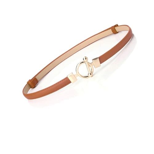 Image of YIWEIYA Womens PU Leather Skinny Belt Skinny Faux Leather Belts with Metal Buckle for Ladies Dress Jean ect (Light Brown)