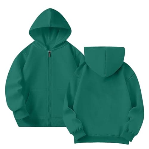 Image of Yufennie Kids Fleece Classic Full Zip Up Hooded Zipper Top for Boys & Girls 7-8 Years Bottle Green