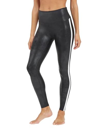 Image of Spanx Faux Leather Stripe Legging,Black/White,XL