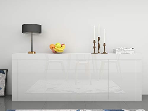 Image of Panana Large Sideboard High Gloss Fronts Storage Cupboard Cabinet Unit with 2 Doors 2 Drawers Flap Furniture Living Room Hallway White
