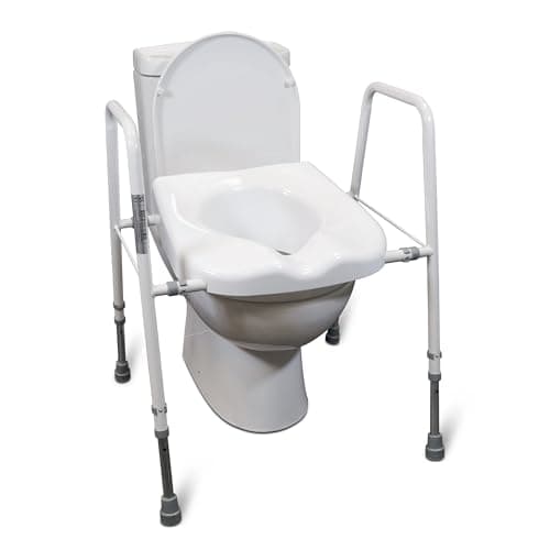 Image of Aidapt Raised Toilet Seat and Frame.Height,Width Adjustable,Non-Slip Ferrules,Toilet Surround,Integral Armrests,Push-Pin Adjustment,No Tools Required,Minimal Assembly,Elderly,Hip Surgery Recovery