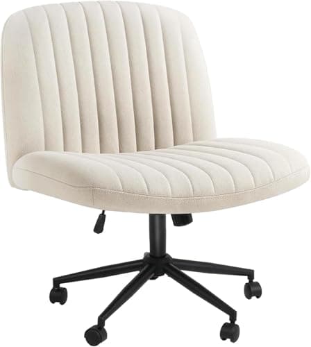 Image of Wide Seat Cross Legged Office Chair,Armless Office Chairs with Wheels, Adjustable Height&Titlt Vanity Chairs Swivel Desk Chair,Ergonomic Mid Back Computer Chair for Bedroom Home Office (Beige)