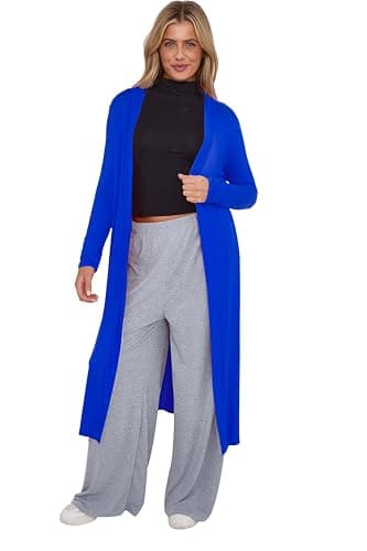 Image of AJFASHION Ladies Maxi Plus Size Long Cardigans for Women UK Plus Size New Collared Top Long Full Sleeve Floaty Women's Ladies Cardigans Coatigans UK Sizes 8-26 Royal Blue