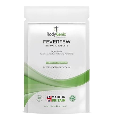 Image of Bodygenix Feverfew 250mg Tablets - Migraine Headaches Relief Joints Health Anti Inflammatory Natural Supplement - 30 Tablets 1 Month Supply
