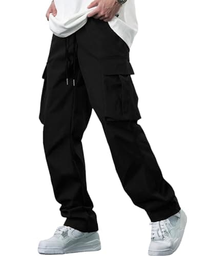 Image of YAOBAOLE Mens Cargo Trousers Casual Trousers for Men Drawstring Cargo Pants Men Black L