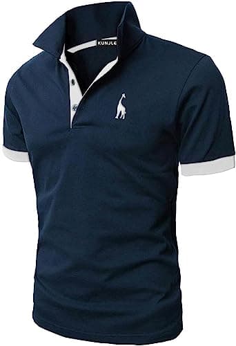 Image of KUNJLELP Men's Regular-Fit Cotton Pique Polo Shirt Short Sleeve Golf Polos,Blue 05,XL