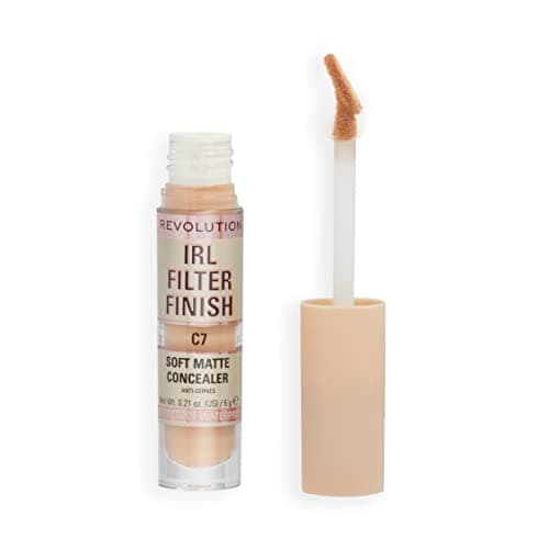 Image of Makeup Revolution IRL Filter Finish Concealer, Medium to Full Coverage, Matte Finish, C7, Medium Skin Tones, 6g